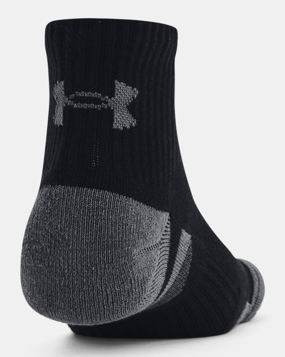 Unisex UA Performance Cotton 3-Pack Quarter Socks in Black image number 2